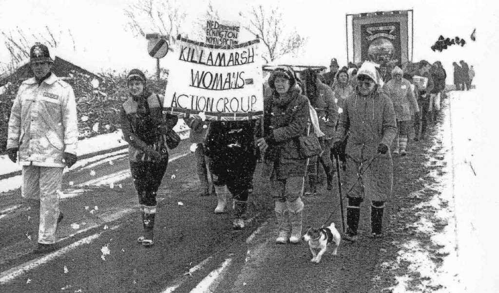 January 1985 the Killamarsh Women's Action Group trekked 37 miles around 7 North Derbyshire Pits. Photo copyright the Derbyshire Times. See note under History tab.